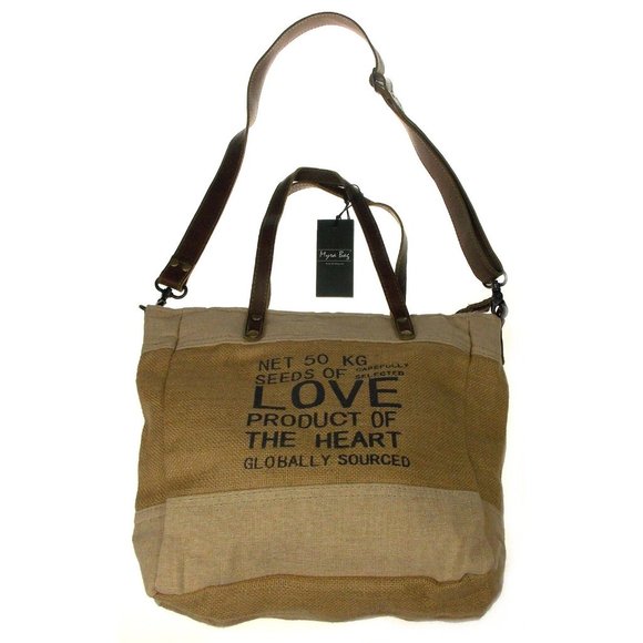 Myra Bag Sustainable Organic Jute Bag Handbag Tan Eco Friendly Up Cycle Zipper - Picture 2 of 8